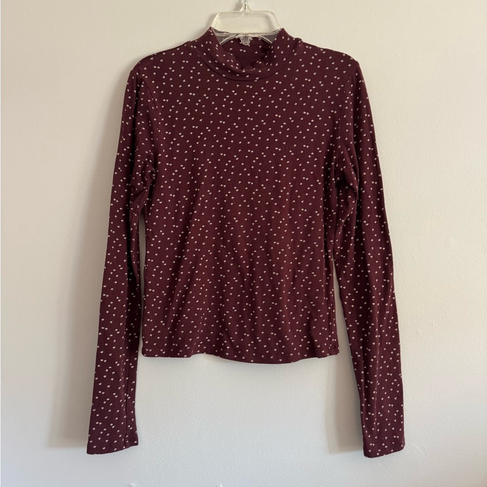 Aero The OG Tee Burgundy Polka Dot Long Sleeve Top mock turtleneck crop M